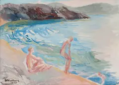 Jean Heiberg, Badende gutter, 1959, Olje på lerret