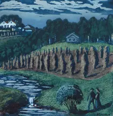 Nikolai Astrup, Liten kornstaur, Fargetresnitt med håndkolorering