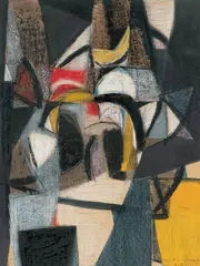 Gunnar S. Gundersen, Komposisjon, 1954, Blandingsteknikk på tykk gulhvit kartong