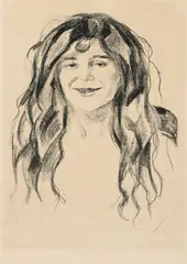 Bondepike by Edvard Munch, Litografi trykket i svart på middels tynt gulhvitt papir, sold Dec 2018