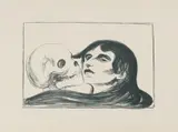 Edvard Munch, Dødskyss, Litografi trykket i svart på middels tynt gulhvitt papir