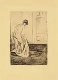 Edvard Munch, Kvinne som bader seg, Radering trykket i svart på middels tynt gulhvitt papir