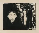 Edvard Munch, Sjalusi II, Litografi trykket i svart på tynt japanpapir, doublert på tynt japanpapir