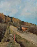 Gerhard Munthe, På vei med hest og vogn, 1888, Olje på lerret