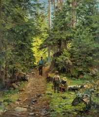 Jacob Gløersen, Skogssti med folkeliv, 1896, Olje på lerret