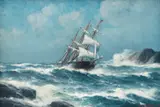 Lauritz Haaland, Seilskute mellom klipper, 1923, Olje på lerret