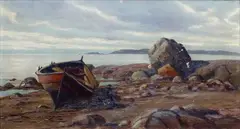 Per Gjemre, Robåt på strand, 1905, Olje på lerret