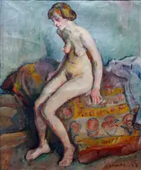 Severin Grande, Sittende akt, 1915, Olje på lerret