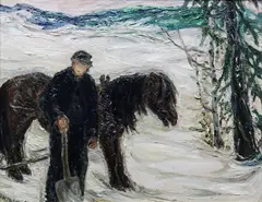 Hverdag i Hakadal by Harald Kihle, 1954, Olje på plate, sold Jun 2018
