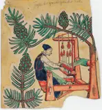 Nikolai Astrup, Jølsterkone i veven, Penn og akvarell på tykt gulhvitt papir
