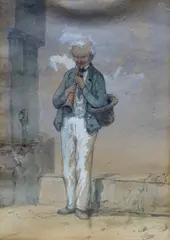 Hans Johan Frederik Berg, En Pifferaro, Trieste, 1850, Blandingsteknikk på papir