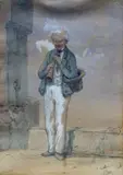 Hans Johan Frederik Berg, En Pifferaro, Trieste, 1850, Blandingsteknikk på papir