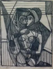 Thore Heramb, Kvinnefigur, 1947, Blyant på papir, lysmål