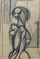 Thore Heramb, Ung kvinne, 1948, Blyant på papir, lysmål