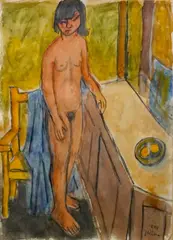 Johannes Rian, Akt i interiør, 1948, Akvarell på papir