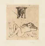 Edvard Munch, Under åket, Radering trykket i svart på tykt gulhvitt papir