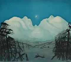 Harald Sohlberg, Vinternatt i Rondane, 1917, Fargelitografi