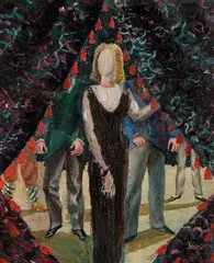 Per Krohg, Kvinne ved portiere, 1931, Olje på plate