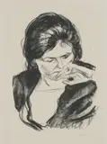 Edvard Munch, Kvinne med hånden ved munnen, Litografi trykket i svart på middels tynt, gråhvitt papir