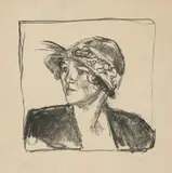 Edvard Munch, Ung kvinne med hatt, Litografi trykket i svart på middels tykt beige papir