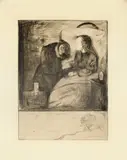Edvard Munch, Det syke barn, Radering trykket i svart på tykt gulhvitt papir