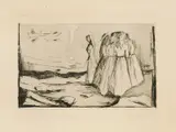 Edvard Munch, Unge Kvinner på stranden II, Radering trykket i svart på middels tykt gulhvitt papir