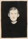 Edvard Munch, Selvportrett, Litografi trykket i svart på middels tykt gulhvitt japanpapir