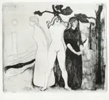 Edvard Munch, Kvinnen II, Radering trykket i svart på tykt hvitt papir