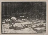 Edvard Munch, Snølandskap, Tresnitt trykket i svart på tynt papir, doublert
