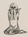 Edvard Munch, Omega og blomsten, Litografi trykket i svart på middels tykt, hvitt papir, doublert