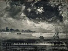 Peder Balke, Båter i måneskinn, Olje på plate