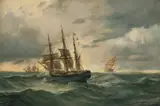 Johan Jacob Bennetter, Seilskuter til havs, 1864, Olje på lerret