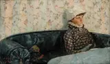 Frits Thaulow, Ingeborg i sofaen, Sandø, 1882, Olje på mahogniplate