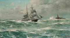 Lauritz Haaland, Seilskute ved en varde, 1927, Olje på lerret