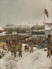 Otto Sinding, En slåsskamp, Lofoten, Olje på lerret