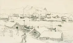 Gunnar Berg, Fiskevær, Lofoten, Blyant på skissepapir