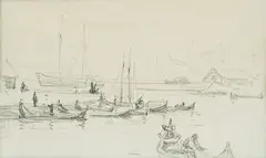 Gunnar Berg, Fiskevær, Lofoten, Blyant på skissepapir, lysmål