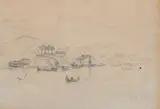 Gunnar Berg, Fiskevær i Lofoten med folkeliv, Blyant på skissepapir