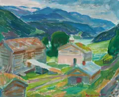 Halvdan Holbø, Fjellgård, 1944, Olje på lerret