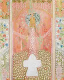 Anne Lise Knoff, Jordklode, kirke, kors, 1987, Olje og bladgull på lerret