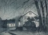 Harald Sohlberg, Midnatt, Radering trykket i svart på middels tynt gulhvitt papir