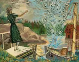 Per Krohg, Kvinne mater måker, 1956, Olje på lerret