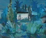 Hus i landskap by Jakob Weidemann, Olje på lerret, sold Nov 2017
