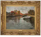 Kanal i København by Frits Thaulow, Olje på lerret, sold Jun 2017