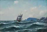 Lauritz Haaland, Seilskute i kystlandskap, 1900, Olje på lerret