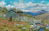 Gustav Wentzel, Pike ved seter, Gudbrandsdalen, Olje på lerret