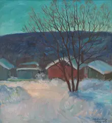 Alf Lundeby, Ved lampelys - Lillehammer, 1936, Olje på lerret