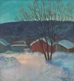 Alf Lundeby, Ved lampelys - Lillehammer, 1936, Olje på lerret