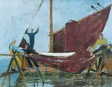 Carl von Hanno, Fiskere tørker garn, Olje på lerret