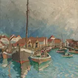 Per Gjemre, Fra Skudeneshavn, vinter, 1925, Olje på lerret